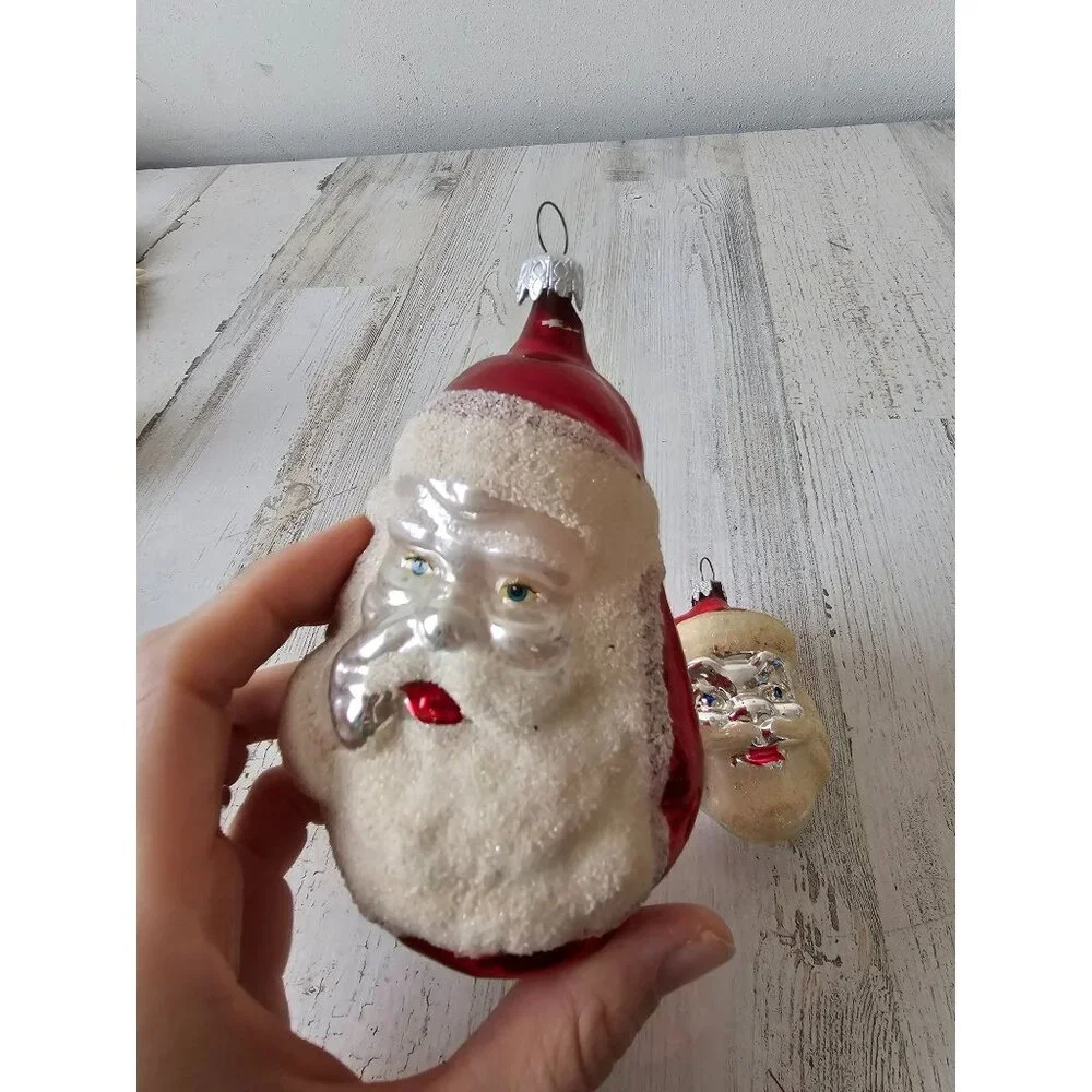 Vintage Santa flocked glass ornament‎ Germany mercury Xmas tree large